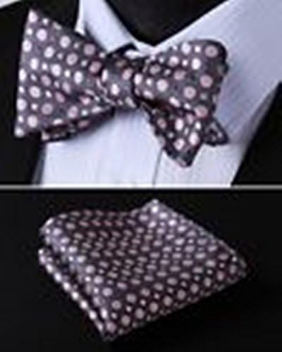Mondaily DL701A Gray Pink Polka Dot Woven Men Silk Classic Self Bow Tie Pocket Square set #PPTE4559