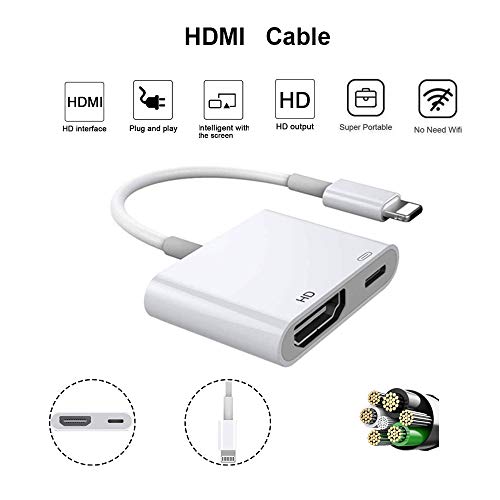 Compatible with iPhone iPad to HDMI Cable, HDMI Adapter for iPhone,1080P Digital AV Adapter, HDMI Cable Compatible with iPhone XS/XSmax/XR/X/8/7/6/plus iPad iPod to TV (White)
