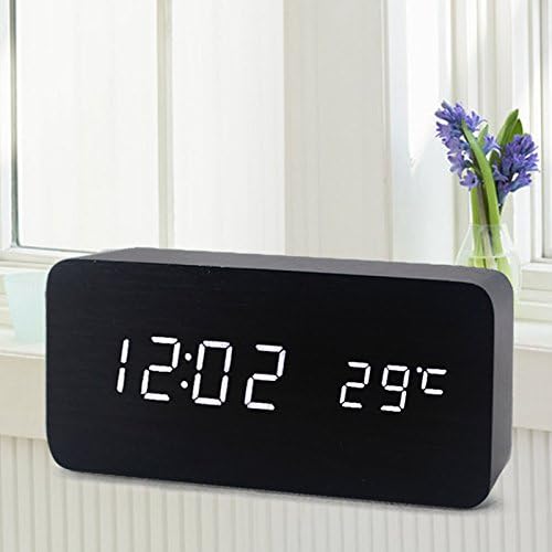 [Newest 2017 Model] Wooden Digital Alarm Clock, Warmhoming Acoustic Control Clock with Time Temperature and Voice Control, Perfect for Home &amp; Travel