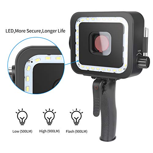 SHOOT 900LM Scuba Diving Light for GoPro HERO7 Black/HERO6/HERO2018/HERO5 Black - Built-in Waterproof Case,Rechargeable Battery,Red Filter and Shutter Trigger