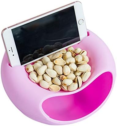 Snack Bowl, Double Dish Nut Bowl with Cellphone Holder Slot, Serving for Pistachio, Sunflower Seeds, Peanuts, Edamame