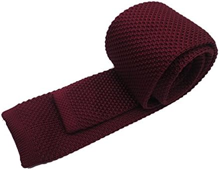 Szeagle Men's Square End Polyester Woven Solid Color Knitting 2" Wine Knitted Ties