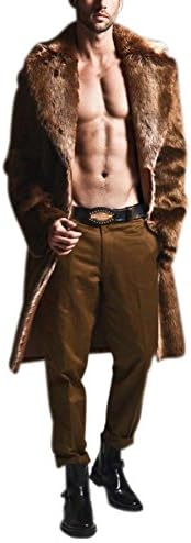 Hengzhi Cool Men's Winter Faux Fur Long Coat Hood Turn Down Collar Jacket Outwear Plus Length
