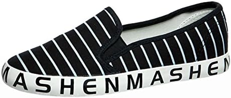 Popuus Women's Trendy Striped Skateboard Canvas Boat Shoes Black 7.5 B(M) US