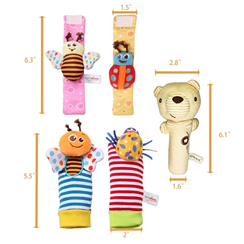 PHREKUDA Sock & Wrist Rattles Toy Set for Babies, Plush Stuffed Rattles