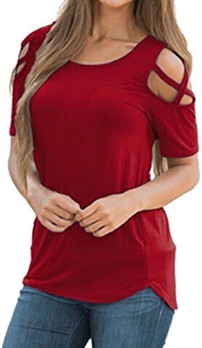 waxdark Women Summer Short Sleeve Strappy Cold Shoulder T-Shirt Tops Blouses (Red, XX-Large)