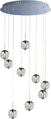 ET2 E24254-91PC Orb Floating Clear Bubble Glass Sphere Round Pendant Ceiling Lighting, 9-Light Xenon 180 Total Watts, 7"H x 22"W, Polished Chrome