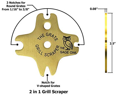 One Piece Brass Grill Cleaner - Bristleless Method to Clean Your Barbecue Grill Grates - The Grate Grill Scraper