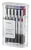 TUL BP3 Retractable Ballpoint Pens, Medium Point, 1.0 mm, Silver Barrel, Assorted Ink Colors, Pack of 12 Pens
