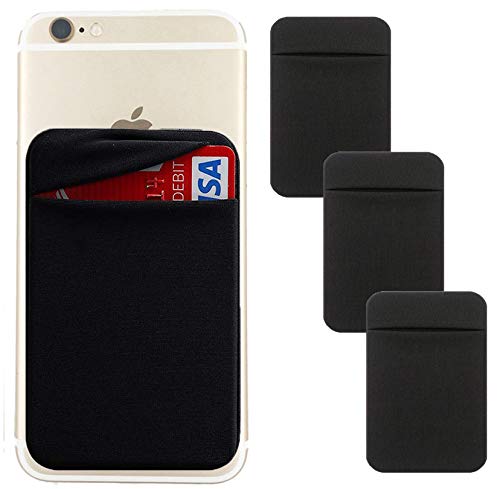 3Pack Cell Phone Card Holder[Double Secure With Pocket for ID/Credit Cards] for Back of Phone,Stick On Card Wallet Sticker Stretchy Lycra Fabric for iPhone,Android and All Smartphones-Black  - Thumbnail 7