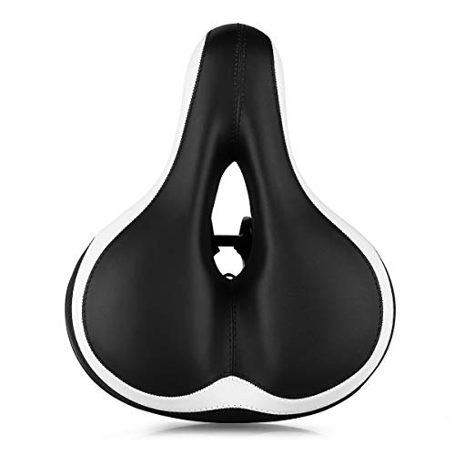 Chartsea Bicycle Saddle Dual Spring Designed Suspension Shock Absorbing, Leather Bike Seat Pad Waterproof Protection Bike Seat Cover (White)