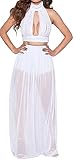 Women's Keyhole Crop Top Long Chiffon Skirt 2 Piece Set Outfit Beach Club Dress