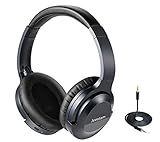Jeestam Active Noise Cancelling Wired/Wireless Bluetooth Headphones with Microphone, Comfortable Protein Earpads Rotatable, Over Ear Headset Hi-Fi Stereo Deep Bass for Travel Work PC TV Phone (Black)