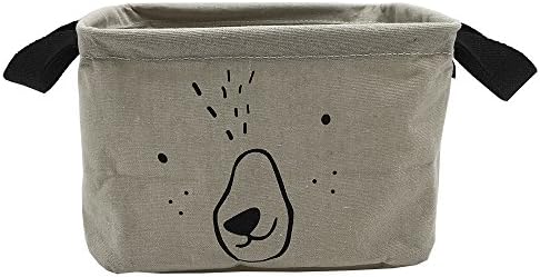 Small Foldable Storage Basket with Handles, Cotton Linen Storage Bin Organizer for Nursery Kids Shelves &amp; Desks (Lovely Smile, Grey)