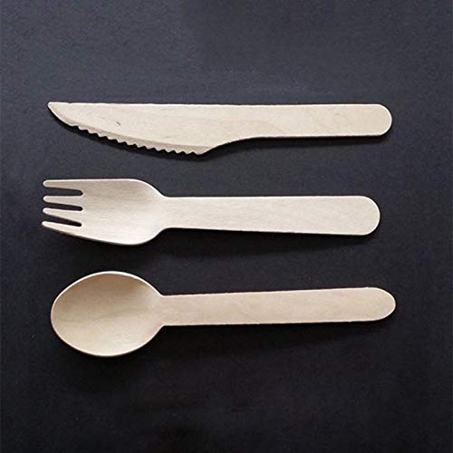 Knives(100) And Spoons(100) - Disposable Wooden Cutlery 300 Pack Ks Knives And Spoons Perfect Alternative Plastic P215 - Gray Butterfly Under Rooster Party Microwave Mikasa Knives(100) Por - Thumbnail 2
