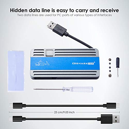 NVMe Enclosure, Aluminum M.2 NVMe to USB 3.1 Type C Gen 2 External M Key PCIe Enclosure Box Case with SSD Reader Adapter and Two Cables Support 2230 2242 2260 2280 (Grey+Blue)