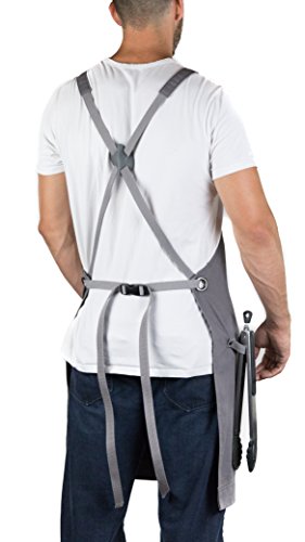 Hudson Durable Goods - Professional Grade Chef Apron for Kitchen, BBQ, and Grill (Grey) with Towel Loop + Tool Pockets + Quick Release Buckle, Adjustable M to XXL - Thumbnail 3
