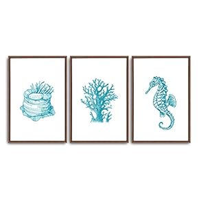 3 Piece Framed Canvas Wall Art Simple Seabed Elements Canvas Prints Home Artwork Decoration for Living Room,Bedroom - 16"x24"x3 Panels