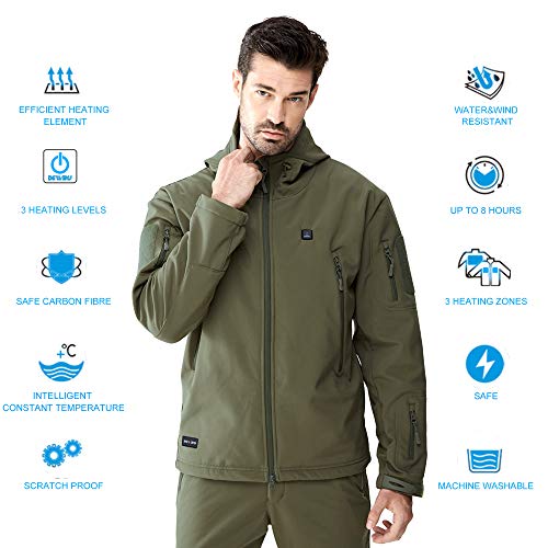 DEWBU Men's Soft Shell Heated Jacket with Battery Pack DB-12 2.0 (Army Green, X-Small) - 12 Months Warranty - Thumbnail 2
