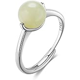 LOOYUUPEE Natural Hetian Jade Ring for Women, Dainty Lucky Green Jade Rings Handmade Adjustable Rings Jewelry Gift for Valentine and Mom (925 Sterling Silver with Gold Plated)