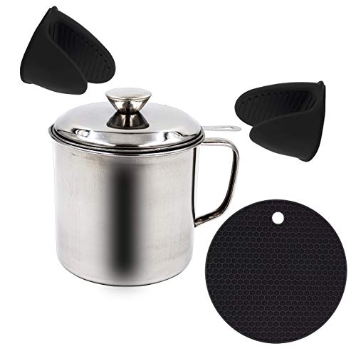 Bacon Grease Container with Strainer I Bacon Bin Silicone grease