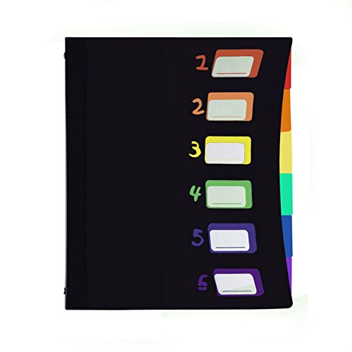 6 Pocket Plastic File Folders - Heavy Duty Black Shell and 6 Rainbow ,Letter Size - 12.2 x 9.84 x 0.6, Multicolor