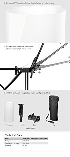 Neewer Foldable Portable Studio Photo Shooting Table with Aluminum Frame + 24x51/ 60x130cm Glossy Frosted Surface Board Cover + Carrying Bag for Still Life Photography