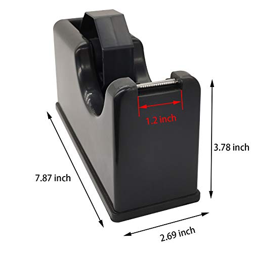Tape Dispenser,Holder Fits 1" and 3" Core,Desk Heat Tape Dispenser 7.87 x 2.69 x 3.78 Inch,Weighted Non-Skid Base Black,Easy for One-Handed Dispensing