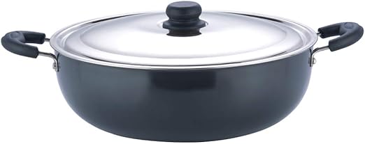 Vinod Hadk 34cm Pearl Hard Anodised Frypan Kadai With Stainless Steel Lid 10l Black Amazon Ca Home Kitchen amazon ca