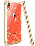 Marble iPhone Xr Case Cover, Ansiwee Crystal Clear Shock Absorption Soft TPU Bumper Hard Marble Pattern Designer Hybrid Protective Phone Case for Apple iPhone Xr 6.1 Inch (Gold)