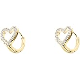 CZ Heart Shaped Small Hoop Cartilage Earrings for Women 925 Sterling Silver Pink Cubic Zirconia Tiny Hollow Love Huggie Hoops Dainty Birthday Wedding Jewelry for Mother