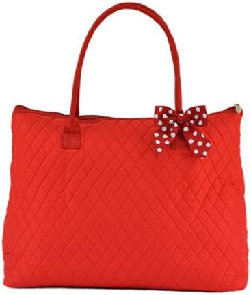 Bellaza Quilted Solid Color Extra Large Travel, Overnight or School Tote Bag (Red/White)