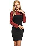 ANGVNS Long Sleeve Polo Turn Down Collar and Back Zipper Patchwork Plaid Dress for Casual