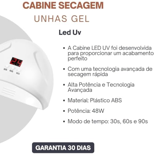 Cabine LED UV para Unhas Gel - Secagem Rápida de Esmalte - Temporizador 30 60 90s - Uso Profissional e Doméstico - Portátil Secador de Unhas UV LED - UpShop