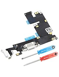 Conector Dock para iPhone 6 Plus Usb Puerto De Carga flexcable Negro Conector de altavoz micrófono audiojack instalados incl 2 x Destornillador MMOBIEL, Blanco