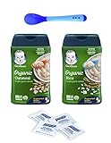 Gerber Baby Cereal Organic Pack- Organic Oatmeal Cereal and Organic Rice Cereal 8oz., with bonus of 4 Purell Hand Sanitizing Wipes and Baby Spoon
