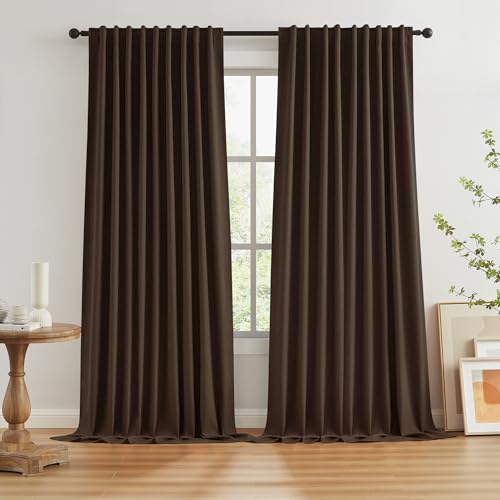 Brown Blackout Pleated Look Curtains 102 Inches