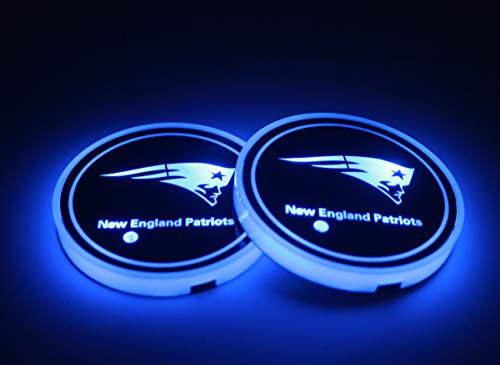 2pcs LED Car Cup Holder Lights for NFL-New England Patriots, 7 Colors Changing USB Charging Mat Luminescent Cup Pad, LED Interior Atmosphere Lamp,We are More Loyal Fans