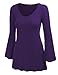 WT1055 Womens V Neck Long Bell Sleeves Pullover Tunic Top L Purple