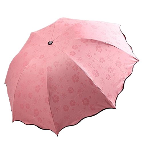 Smartcoco Mini Anti-UV Folding Umbrella Magical Bloom Flower in Rain Water Fashion Exquisite Windproof Sunshade for Women Girl Outdoor Sports Camping Walk Travel Parasol