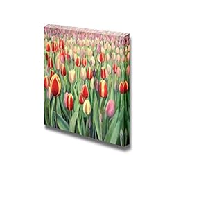 Canvas Prints Wall Art - Beautiful Flowers Colorful Tulips Oil Painting Style | Modern Wall Decor/Home Art Stretched Gallery Canvas Wraps Giclee Print & Ready to Hang - 12" x 12"