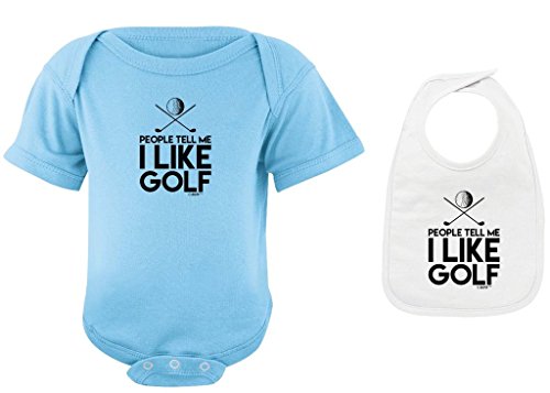 Funny Baby Gifts People Tell Me I Like Golf Light Blue Bodysuit White Bib Bundle 12 Months