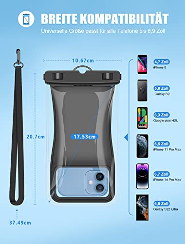 Mohard wasserdichte Handyhülle, 2 Stück IPX8 Schwimmende Wasserfeste Handyhülle mit Schlüsselband, Unterwasser Handyhülle zum Tauchen kompatibel mit iPhone 13 Pro Max/12, Andere 6,9 Zoll Smartphones