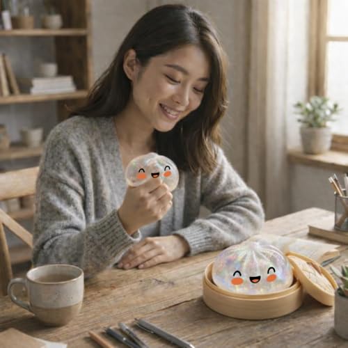 Glitter Dumpling,Large Dumplings Squishy,Mega Rainbow Dumpling Stress Relief Fidget Toy (1, White)