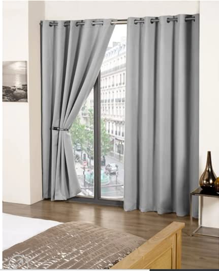 New Edge Blinds Pair Of Thermal Blackout Eyelet Curtains (Grey, 46" x 72" (116cm x 183cm))