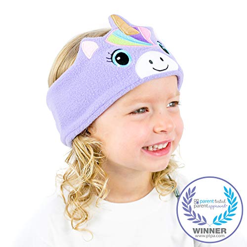 CozyPhones Kids Headphones Volume Limited with Ultra-Thin Speakers Soft Fleece Headband – Perfect Children’s Earphones for Home and Travel – Purple Rainbow Unicorn