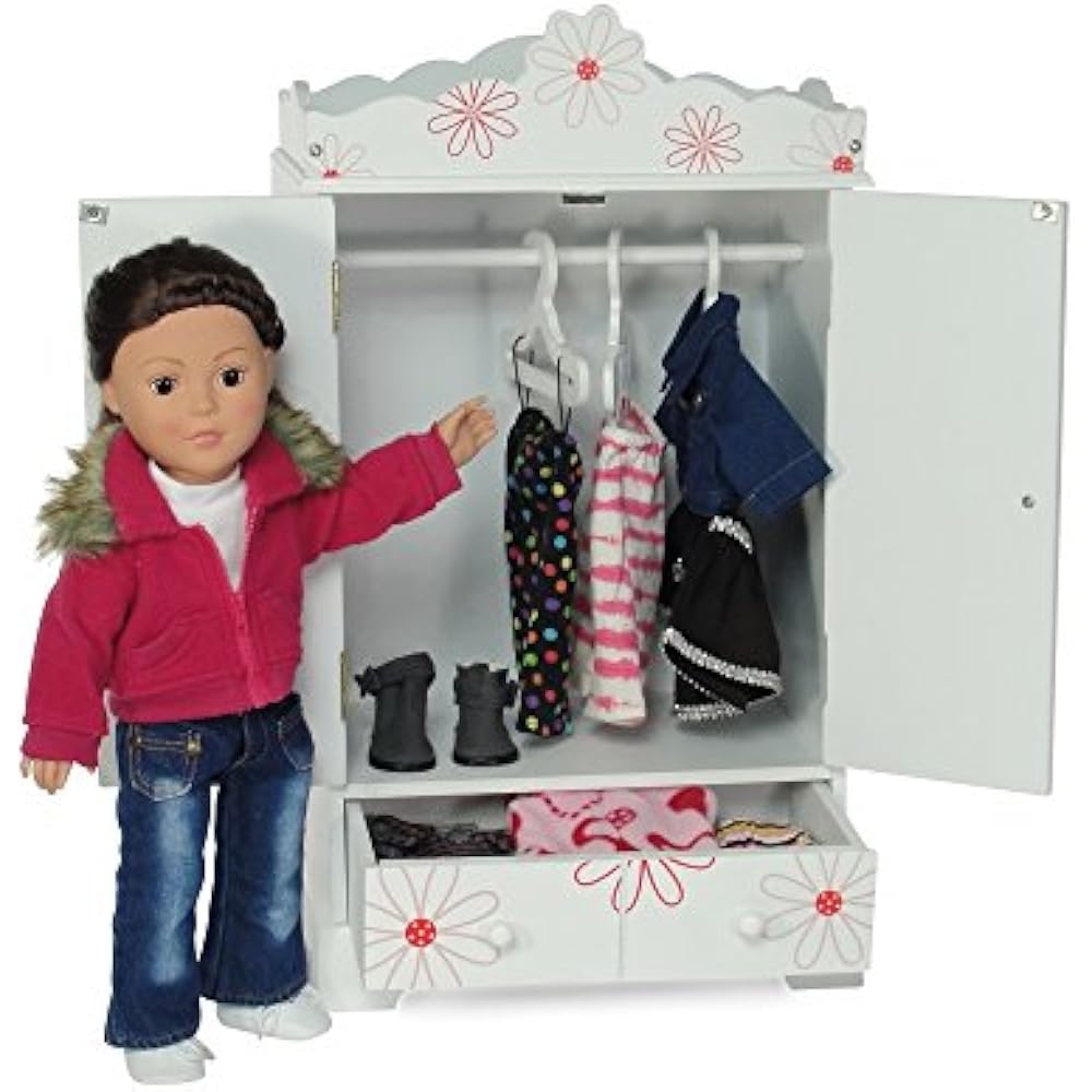 Furniture 18 Inch Doll Closet Floral Design Clothes Storage Armoire