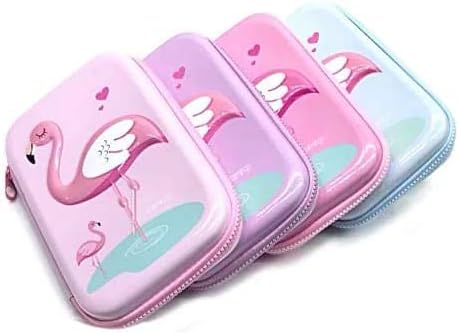 Priceless Deals Cute 3D Flamingo Stork Bird Characters Multi-Layer Large Capacity Premium Quality Hardtop Pencil Case Pouch for School Kids/Teenagers- Blue