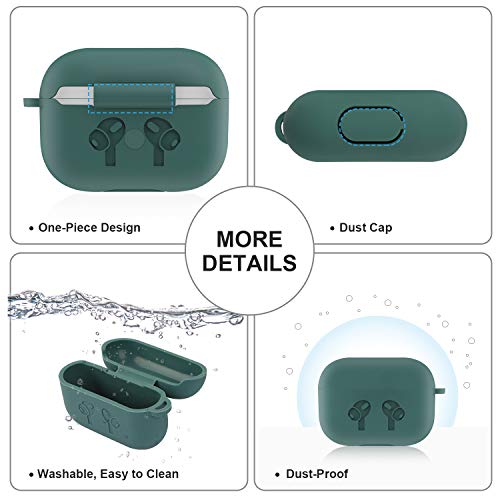 2019 Upgraded AirPods Pro Case Cover, Soft Thick Silicone Skin Protective Cover with Keychain Visible Front LED for AirPods Pro Wireless Charging Case, Army Green