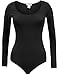 BEKDO Womens Basic Solid Long Sleeve Scoop Neck Bodysuit with Stretch-L-BLACK